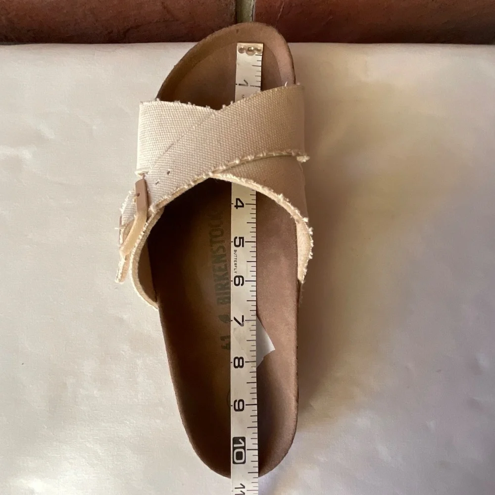 Birkenstock Siena Vegan Sandals Canvas Textile Cross Straps Cream Size 41 W10 M8